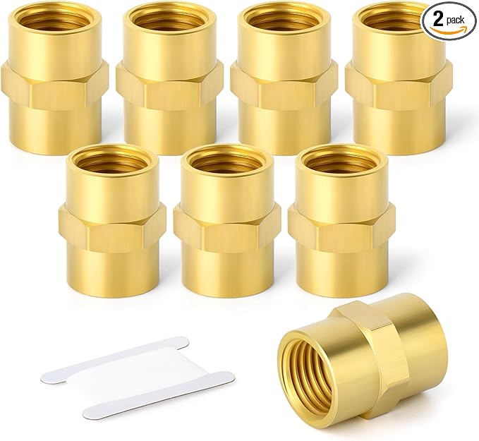 GASHER 2PCS Brass Pipe Fitting, Reducer Adapter, 3/8-Inch Female Pipe x 3/8-Inch Female Pipe