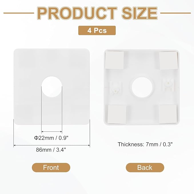 PATIKIL Wall Split Flange 86mm / 3.4" OD, 4 Pcs Square Escutcheon Plate Cover PPR Plumbing Cover Plates with Self-Adhesive Tape for 22mm / 0.9" Dia Water Pipe Faucet, White