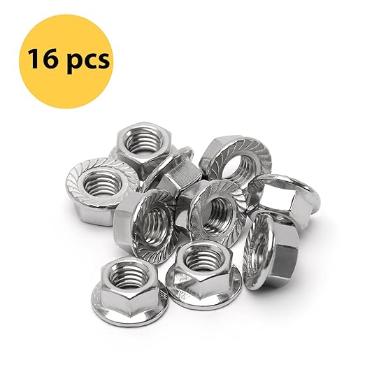 M10 Serrated Flange Hex Nuts, M10-1.5mm Hexagon Flange Nuts, 304 Stainless Steel, Metric, Heavy Duty Replacement Nut with Plastic Case, 16 Pack