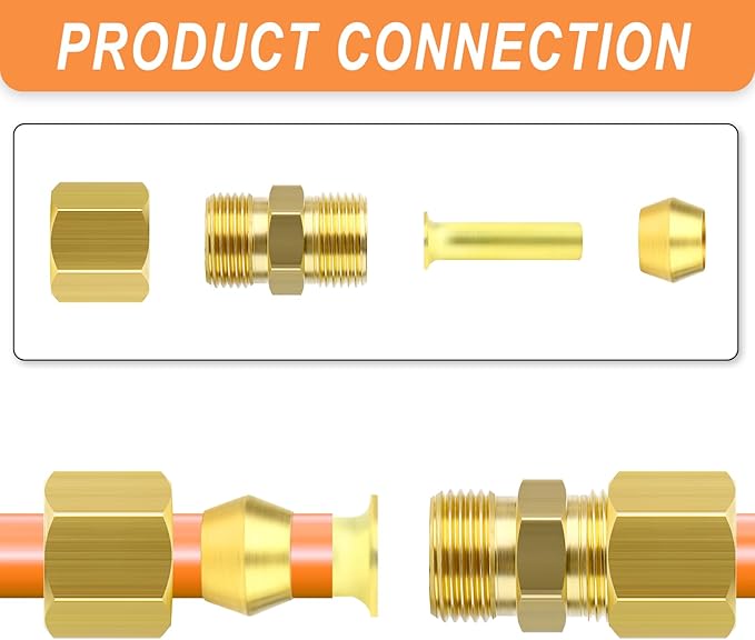 GASHER 60PCS Brass Compression Fitting Kit,Sleeve Ferrules&Insert Tube Support&Ferrule head,3/16" Tube OD