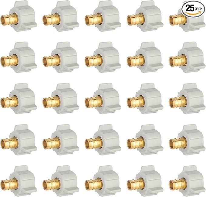 25-Pack EFIELD 1/2" Pex X 1/2" Female NPT Swivel Adapter Brass Barb Crimp Brass Fittings, ASTM F1807 (25),(PEX1807202-25PCS)
