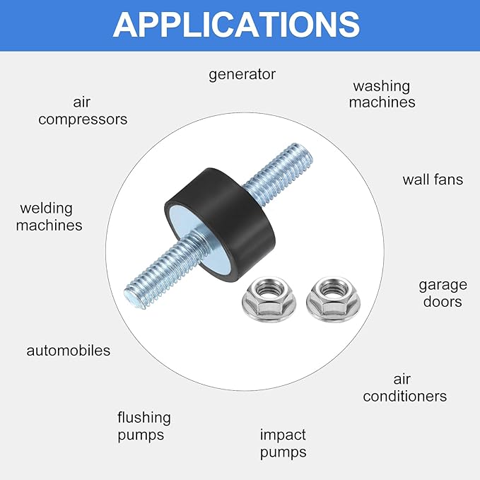 uxcell 4Pcs M6 x 18mm Rubber Mounts, 10 x 20mm Cylindrical Anti Vibration Isolator Studs Shock Absorber Double Studs with Nuts for Car Bobbin Generator Air Compressors