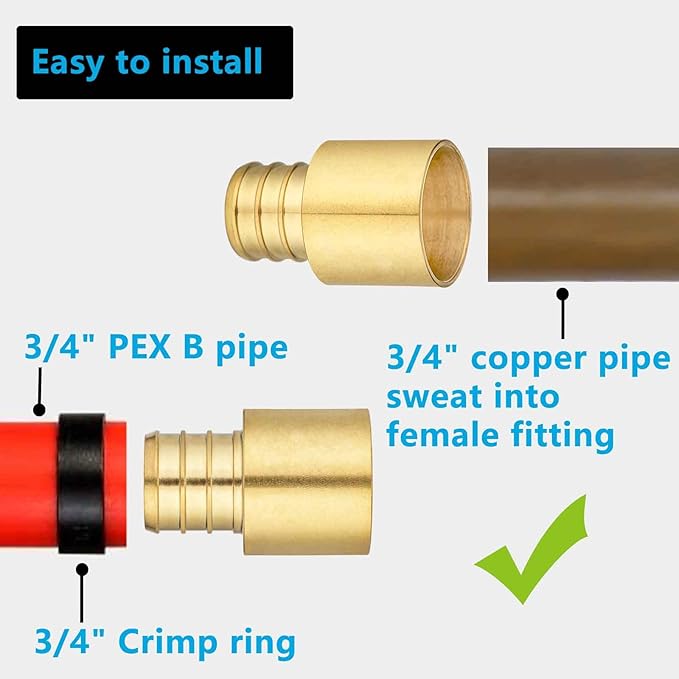 (10 Pack) Lidertik Copper to Pex Fittings 3/4 inch, 3/4" Pex F1807 x 3/4" Female Sweat Adapter Brass