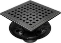 morefine Square Shower Drain with Flange, Shower Drain 6 inch with Removable Grate Cover, SUS 304 Stainless Steel, Matte Black