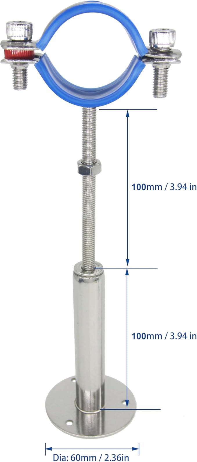 Stainless Steel Adjustable Pipe Clamp Bracket - Wall/Ceiling Mount Support for 1-1/4 Inch Pipe, Heavy-Duty Rustproof Brackets with Screws, Extended Type, Set of 2