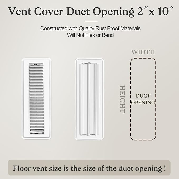4 PCS Floor Vents Floor Registers 2x10 inch, Heavy Duty Metal Heat Air Vent Covers 2 X 10 with Rust Proof Finish for Home Office Wall Floor Registers Grilles & Vents (4, White, 2x10 Inches)