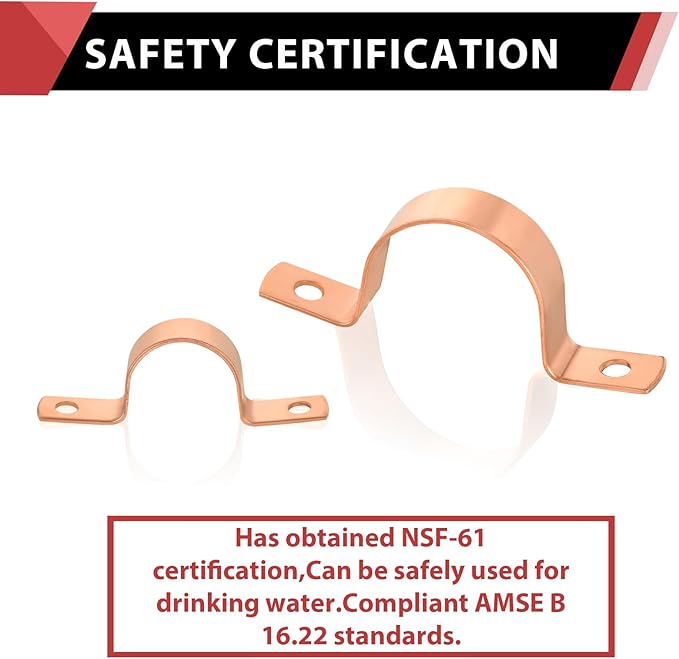 Pro 30-Pack EFIELD 5/8-Inch Copper Pipe Straps, Two-Hole Clamp Mount, Copper Made, (COPPER126)
