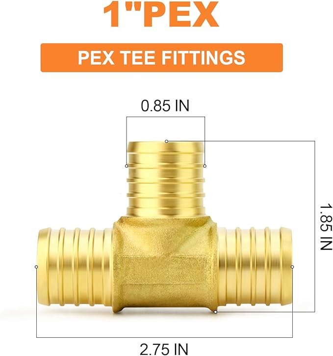 GASHER 5Pcs No Lead Brass 1" Pex Tee Fittings, 1 Inch Pex Fittings for Pex Tubing