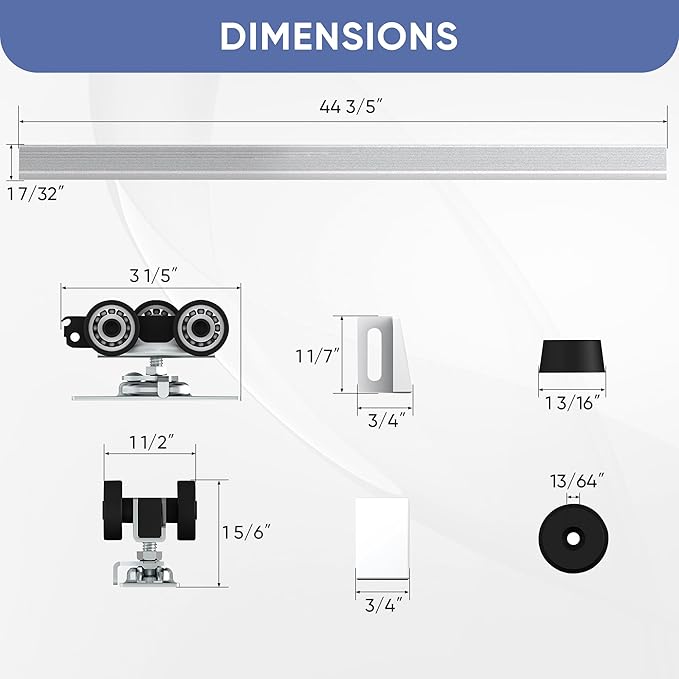JUBEST 4FT Commercial Grade Pocket Door Hardware and Track Set, Sliding Door Hardware 44.69", Durable and Smoothly, Easy to Install