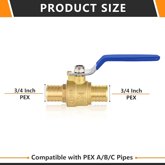 HeSun 50-PCs PEX Ball Valves, 3/4-Inch Brass Crimp Pex Valve for Hot and Cold Water, 1/4 Turn Full Port Shut-off Valve, ASTM F1807, Blue