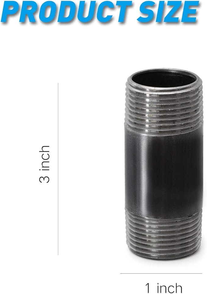 TZH 10 Pack Heavy Duty Pre-Cut Steel Pipe, Threaded Metal Pipe Nipple - 1"x3", Grey