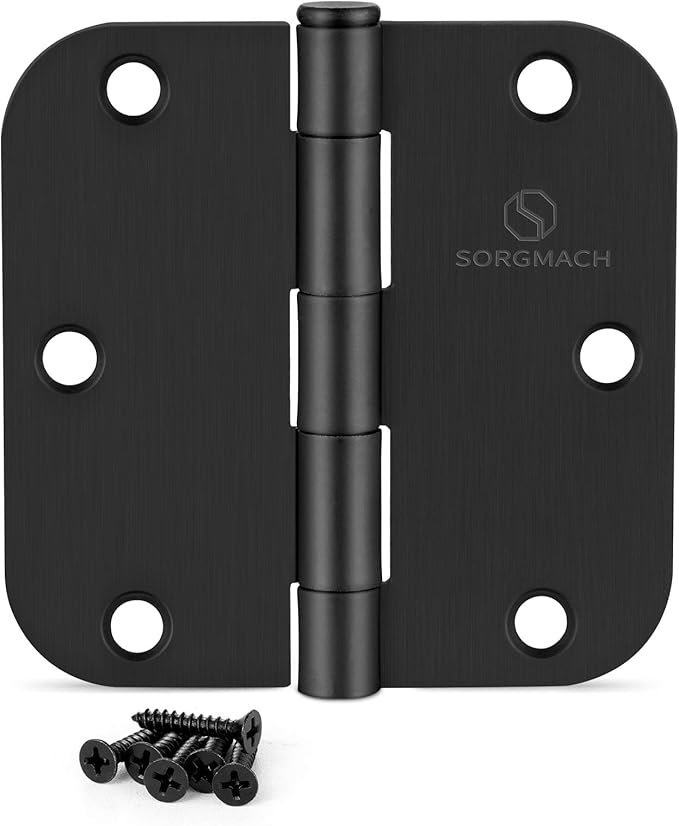Door Hinges 3 1/2 Inch Matte Black 3.5 Inch Interior Hinges 5/8" Radius Round Door Hinge 3 1/2 Inch Iron Hinge 3 ½"x 3 ½" Door Hardware- 18 Pack