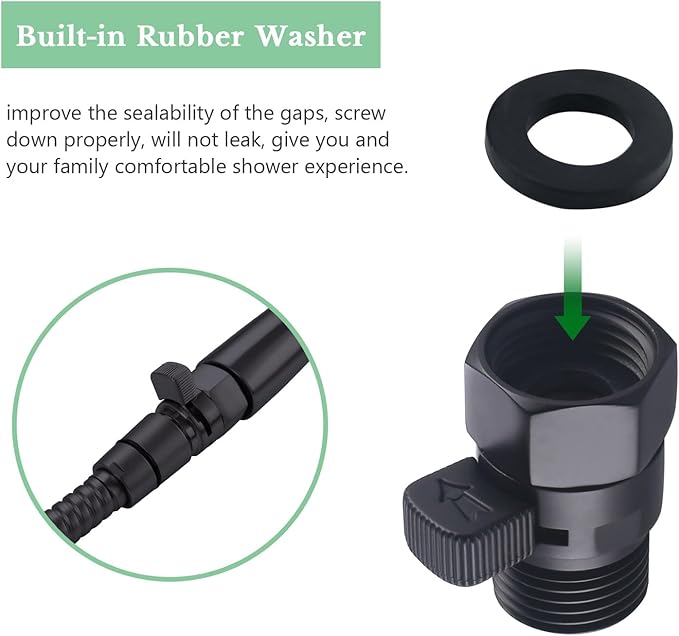 APLusee Water Flow Control Valve, Solid Brass Adjusting Shower Head Flow Restrictor with Switch, Matte Black