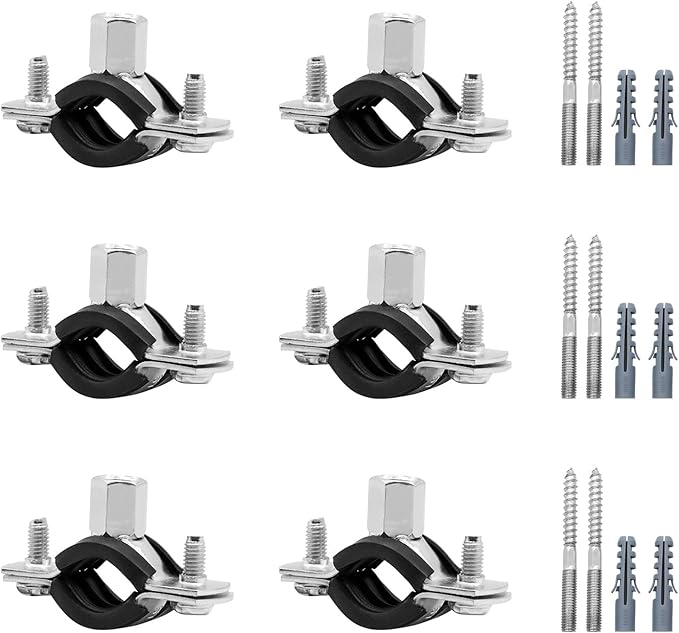 6 Pcs 1.3-1.4 Inch Split Ring Pipe Hanger, 32-36mm Heavy Duty Adjustable Bracket Clamp With Screw & Expansion Tube, Wall Ceiling Mount Combination Thread M8/M10 Metal Clamps