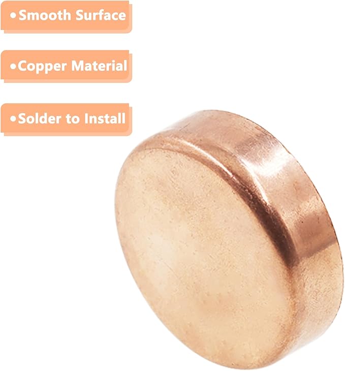 Copper Pipe Cap,TTZEZE Copper End Cap,Certified Safe Pressure Copper Cap Plug,Solid Sweat Solder Connection,Pure Copper Plumbing Cap for Plumbing HVAC Air Conditioner 45mm/1.77'' 1PCS