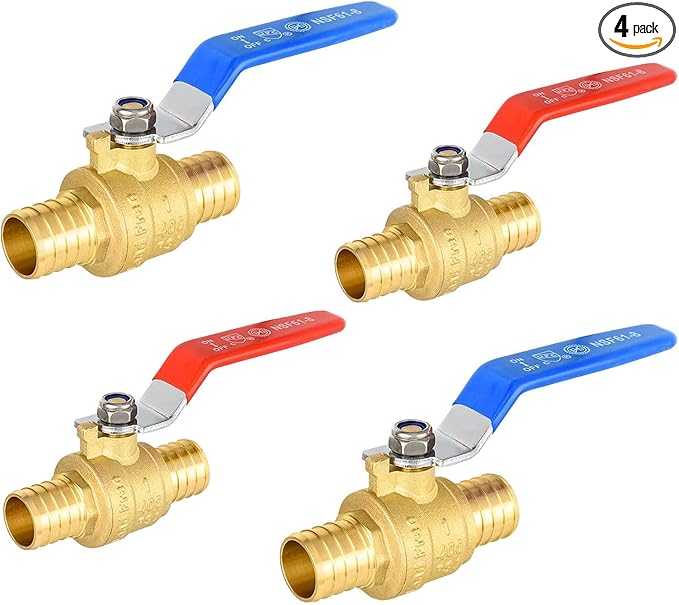 4 Pack Ball Valves, 1" Pex Crimp Shut Off Valve, Brass Full Port Pex B Shut Off Ball Valve for Hot and Cold Water, NSF/ANSI 61 Certified