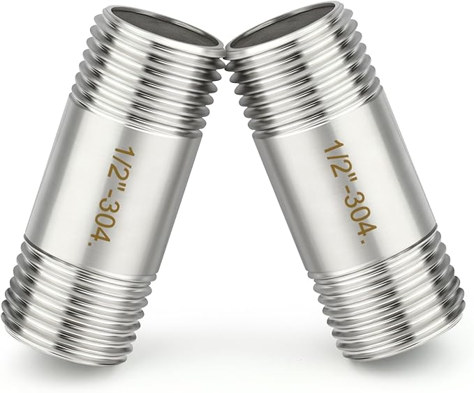 TAISHER 2PCS Stainless Steel Pipe Fittings, 1/2" BSP Male x 1/2" BSP Male Threaded, 2" Length Nipple Cast Pipe