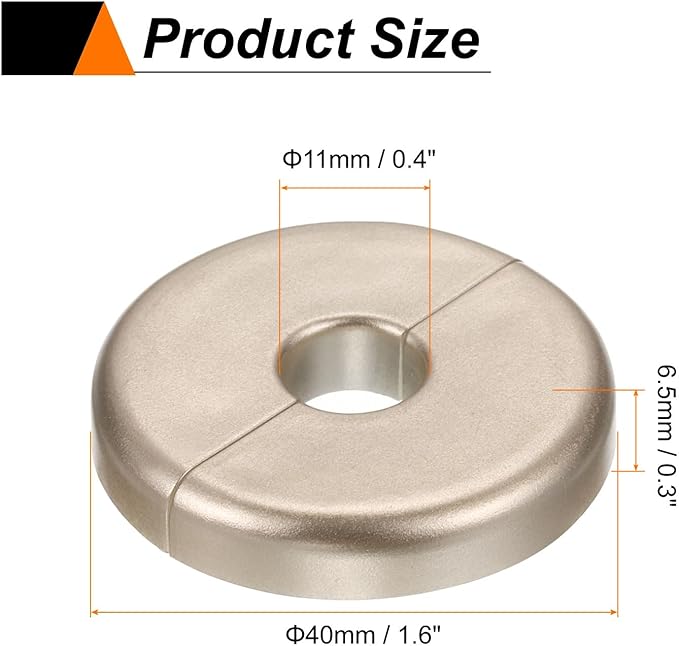 HARFINGTON 8pcs Wall Split Flange 11mm/0.4" Self-Adhesive Plumbing Cover Plates ABS Plastic Round Escutcheon Plate Buckle Design for Water Pipe Bathroom Kitchen Decoration, Gold Tone