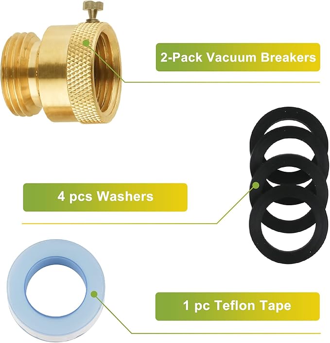 SUNGATOR 2-Pack Hose Bib Backflow Preventer, 3/4 Inch GHT Vacuum Breakers Outside Faucet, Hose Bib Anti-Siphon Valve for Outdoor Faucet, Brass 3/4'' Garden Hose Bib Anti-Backflow Preventer