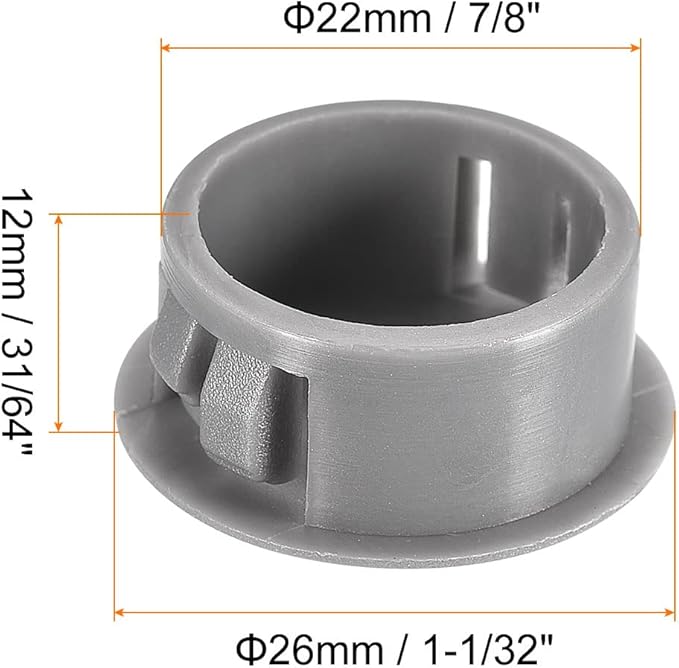 uxcell 7/8" Plastic Hole Plugs, 36Pcs Flush Type Panel Round Snap in Fastener Knockout Locking Plugs for Furniture Insert End Caps Panels, Gray