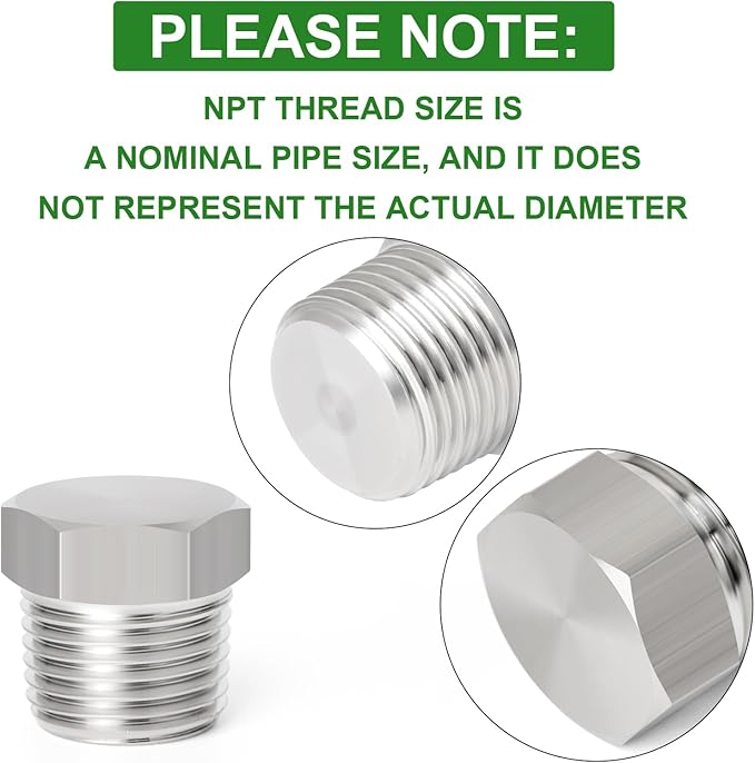 TAISHER 2PCS Stainless Steel Outer Hex Thread Socket Pipe Plug Fitting 1/4" NPT Male
