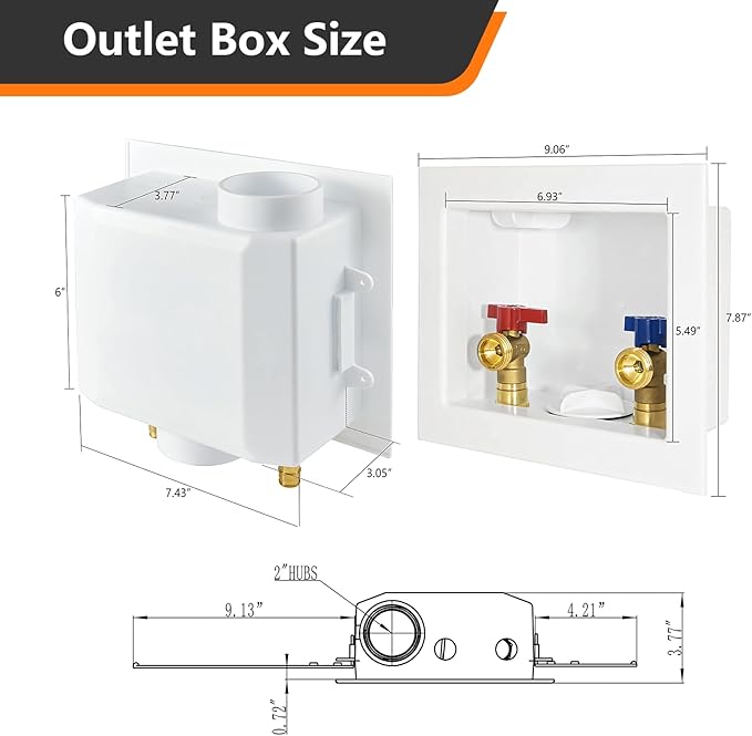 1-Pack HeSun Washing Machine Outlet Box,Pex A Expansion Washer Box with Drain, 1/2 Inch PEX-A Inlet x 3/4 Inch MHT Outlet Connection,ASTM F1960(WM003)
