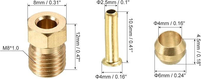 PATIKIL 2.5mm ID 4mm OD Tube Brass Compression Assortment Kit 2 Set, Sleeve Ferrule & Insert & Nut