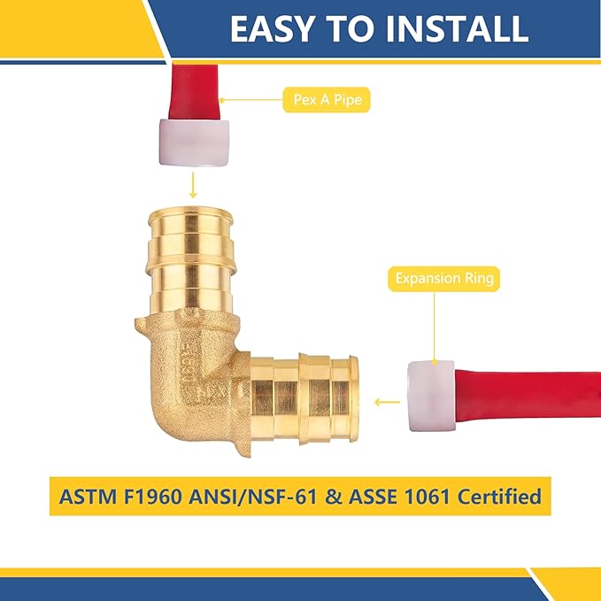 3/4Inch PEX-A Expansion Fittings,F1960 Brass Elbow,PEX Expansion Fittings Elbow For Pex A Tubing（50 PACK)(PEX1960035-50Pack)