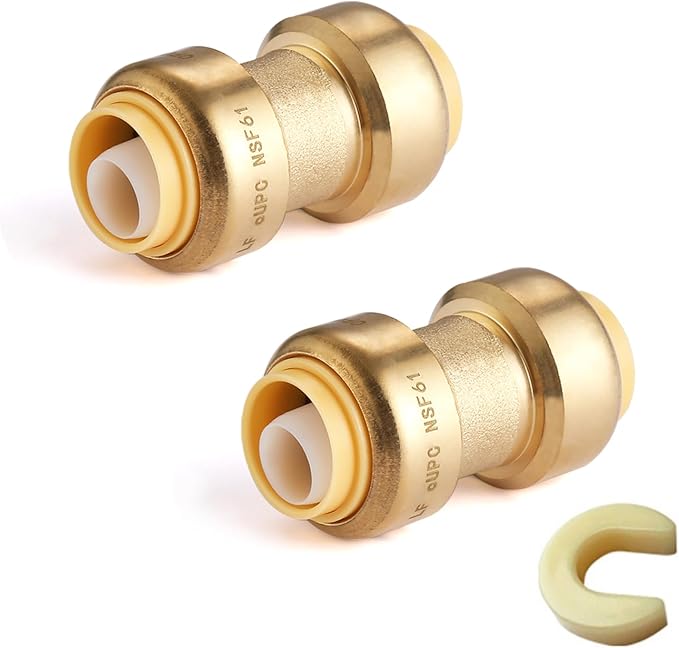 HeSun 300-Pack Pushfit Coupling, 1/2"x1/2" Push to Connect Plumbing Fittings with Disconnect Clip, Brass Push-fit Fittings for PEX, Copper, CPVC, PE-RT Pipes