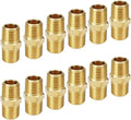 HQMPC Solid Brass Pipe Fitting Male Pipe, Hex Nipple Gas Connect Adapter Brass Union Coupler Adapter 3/8"NPT 12Pcs