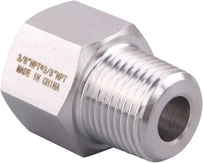 Forged Reducer Adapter Fitting - Stainless Steel 304 Reducing Pipe Connector, 3/8" NPT Female x 3/8" NPT Male (pack of 2)