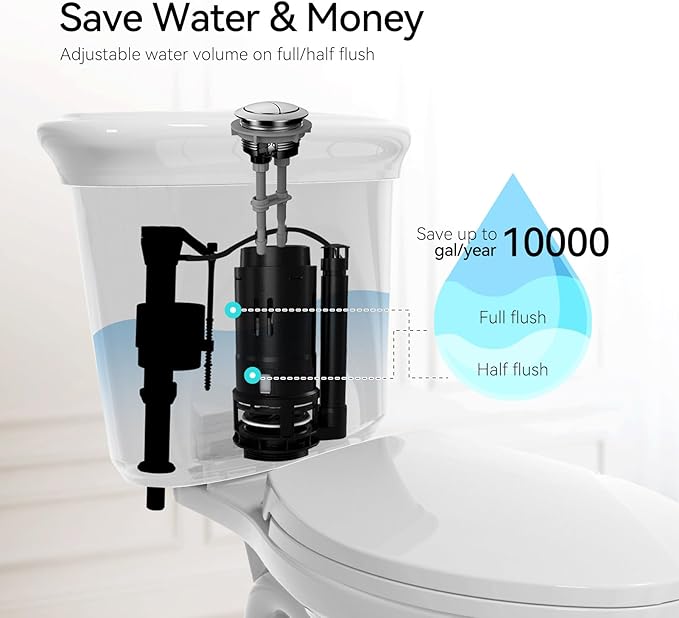 R&T 3-Inch Dual Flush Valve with Top Push Button Toilet Repair Kit Inside Tank dual flush valve replacement kit for 2-piece Toilet A2422M