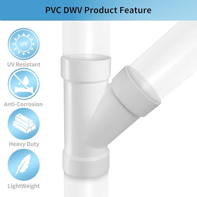 LESSO 2" PVC Pipe Fitting, Deep WYE DWV, 2 inch PVC DWV Fitting High Flow Capacity White for Plumbing and Pool Systems, SCH40 (1 Unit Piece)
