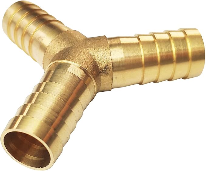 2PCs 3/4" Brass Hose Barb Fitting 3 Way Y Shape Barbed Splicer Mender Union Fitting with 6PCs Hose Clamp for Oil Water Air