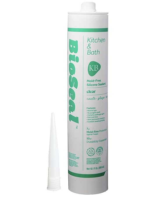 Clear BioSeal 100% Silicone Sealant Caulk Kitchen and Bath Grade, Waterproof and No Odor No Color Change 10.1 Ounce Cartridge, 50 Clear Tubes Set / 2 Boxes