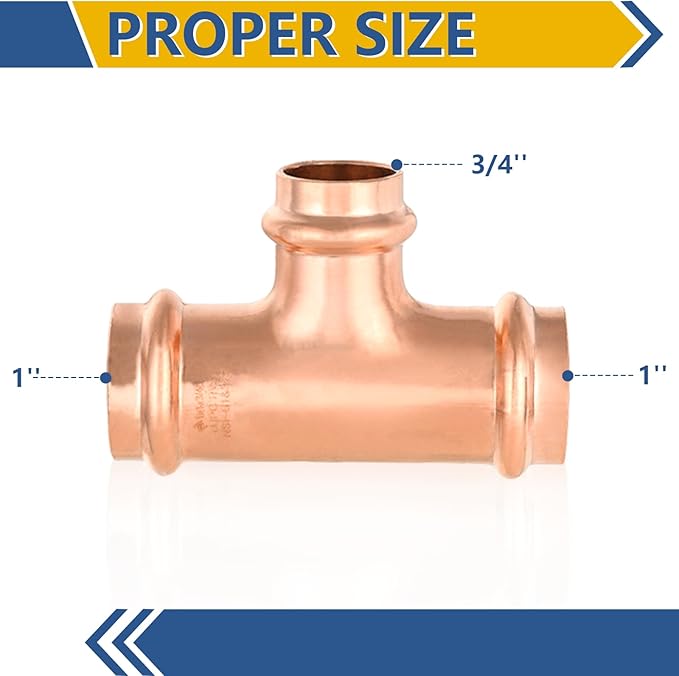 30-Pack GUOFIS Copper Press Tee,1" x 1" x 3/4" Tee Fittings for Copper Tube Connection with Stop(PRESS010-30Pack)