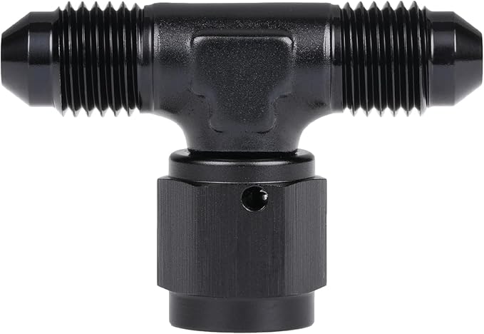 4AN Male Flare Tee T Fitting Adapter with AN4 Female Swivel On Side Aluminum Black
