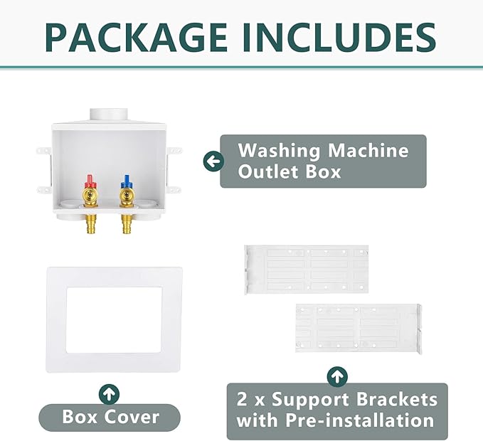 (Pack of 2) Niikappu Washing Machine Outlet Box, 1/2 Inch Pex-A Inlet x 3/4 Inch MHT Outlet Connection, Washer Box with Double Drains