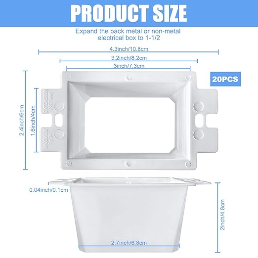 20 PCS BE1-2 Electrical Outlet Box Extenders with 40PCS Screws, (1-Gang) Electrical Power Single Gang Box Extender Electric Box Extender 1 Gang Power Switch Receptacles Accessories