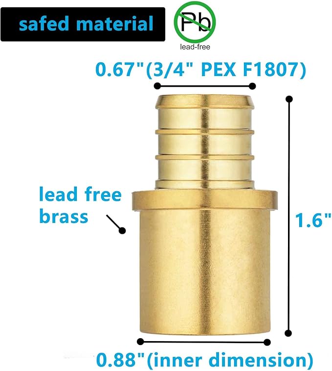 (10 Pack) Lidertik Copper to Pex Fittings 3/4 inch, 3/4" Pex F1807 x 3/4" Male Sweat Adapter Brass