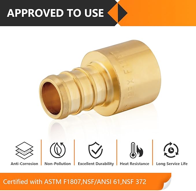 25-Pack HeSun PEX Fittings, 1" PEX x 1" Female Sweat Adapter (Over Copper Tube), Brass Crimp Fitting for ASTM F1807(PEX1807137-25)