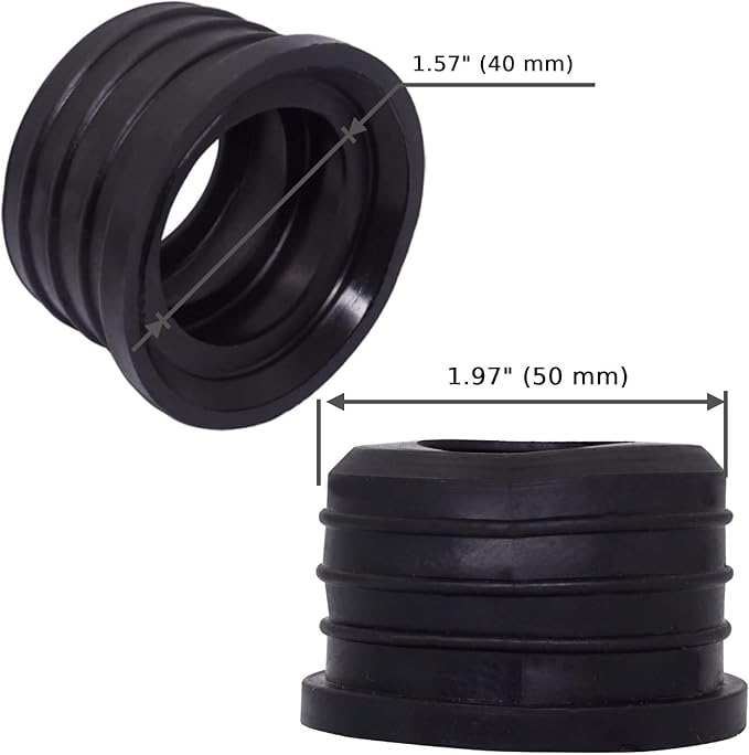 (Pack of 5) Black Rubber Sleeve for Drain Pipe, 1.57" x 1.57" (50 x 40 mm) Pipe Connector, Adaptor, and Reducer