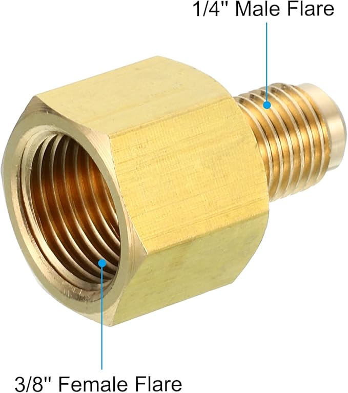 Patikil 3/8 Inch Female x 1/4 Inch Male Flare Connector, SAE 45 Degree Brass Adapter for Air, Gas, Refrigeration, HVAC