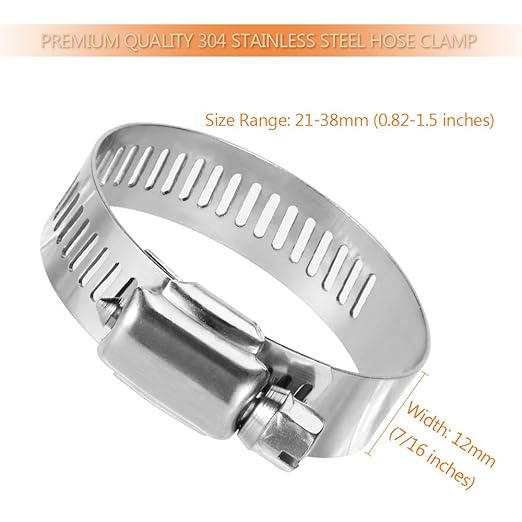 LOKMAN 20 Pack Stainless Steel Hose Clamp Adjustable 7/8'' - 1-1/2'' (21-38mm) Worm Gear Hose Clamp, Metal Fuel Line Pipe Clamp for Plumbing, Automotive And Mechanical Application