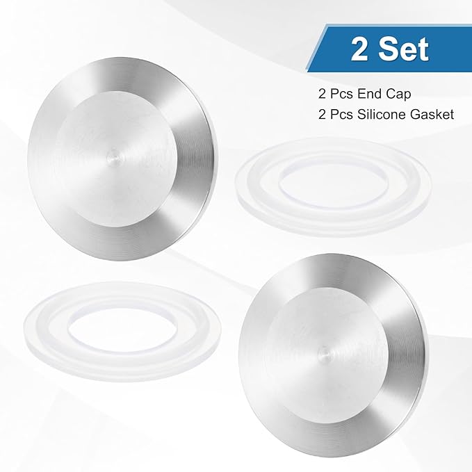 uxcell Stainless Steel Sanitary Fitting Clamp End Cap 1-1/4" (34mm) Solid Tube End Cap with Silicone Gasket for Food Beverage Cosmetics Factory Pipes