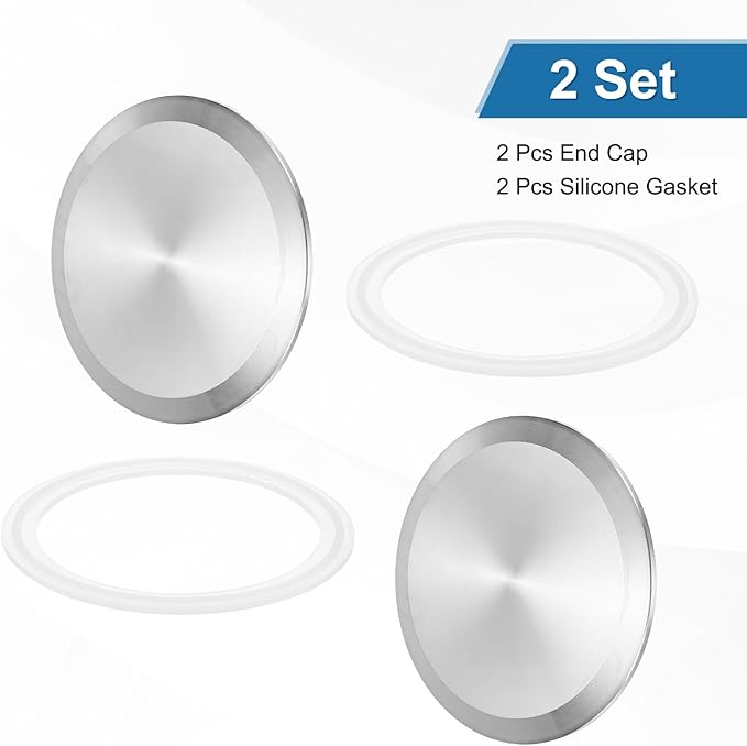 uxcell Stainless Steel Sanitary Fitting Clamp End Cap 4" (106mm) Solid Tube End Cap with Silicone Gasket for Food Beverage Cosmetics Factory Pipes