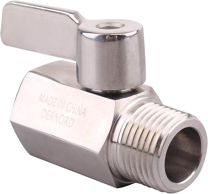 DERNORD 1/2 inch Stainless Mini Ball Valve NPT Female x Male Thread SUS316