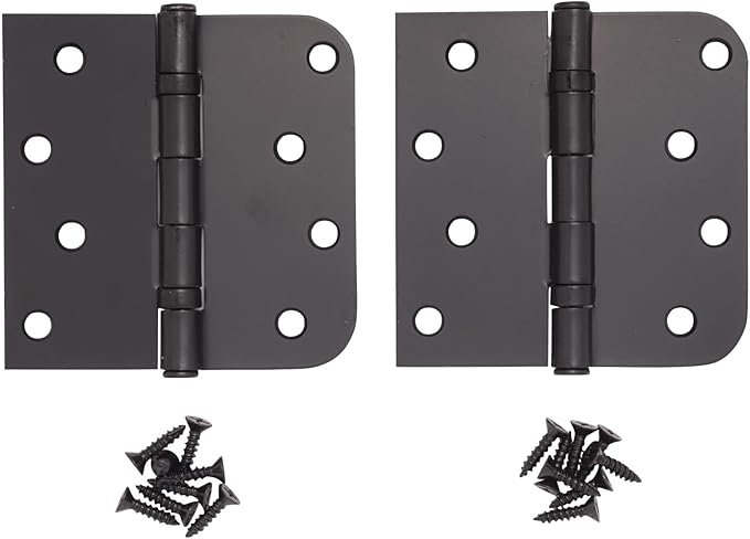 Hinge Outlet 4 Inch with 5/8 Inch Square Radius Ball Bearing Door Hinges, Heavy-Duty Steel, Removable Pin (Black, 6 Pack)