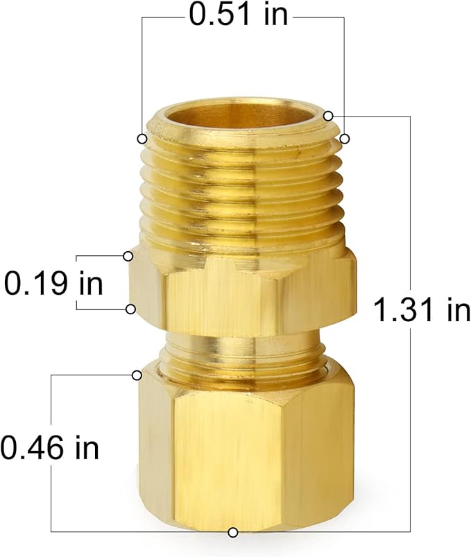 ChillWaves Brass Compression Tube Fitting, 3/8" OD x 3/8" NPT Male Compression Union Connector(10-PACK)