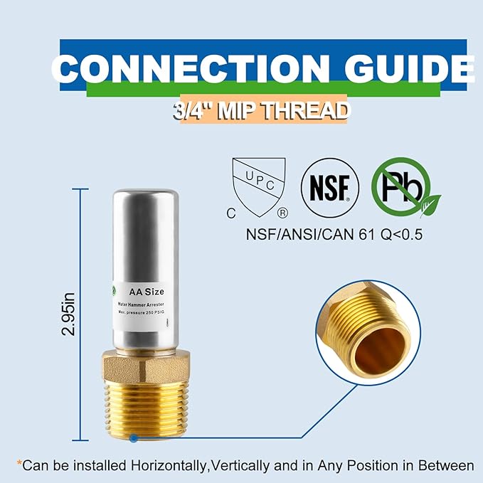 2pcs Stainless Steel Water Hammer Arrestor, 3/4 Inch MHT Straight Hammer Arrestor,Male Hose Thread Connection
